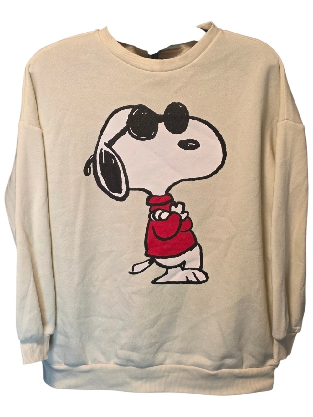 Cream Snoopy Crewneck Sweatshirt with Red Detail